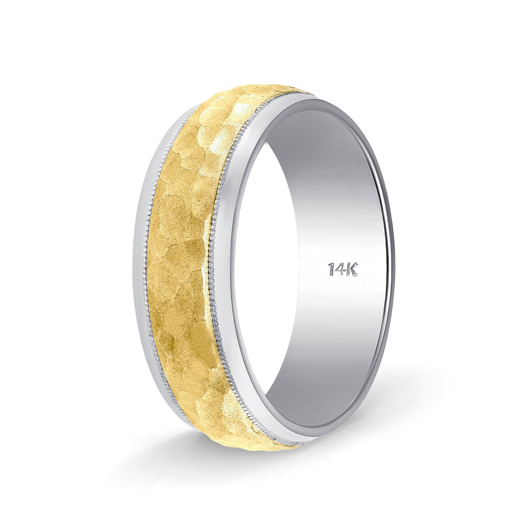Weddings Bands Hammered Finch Design Comfort Fit Tone Tone