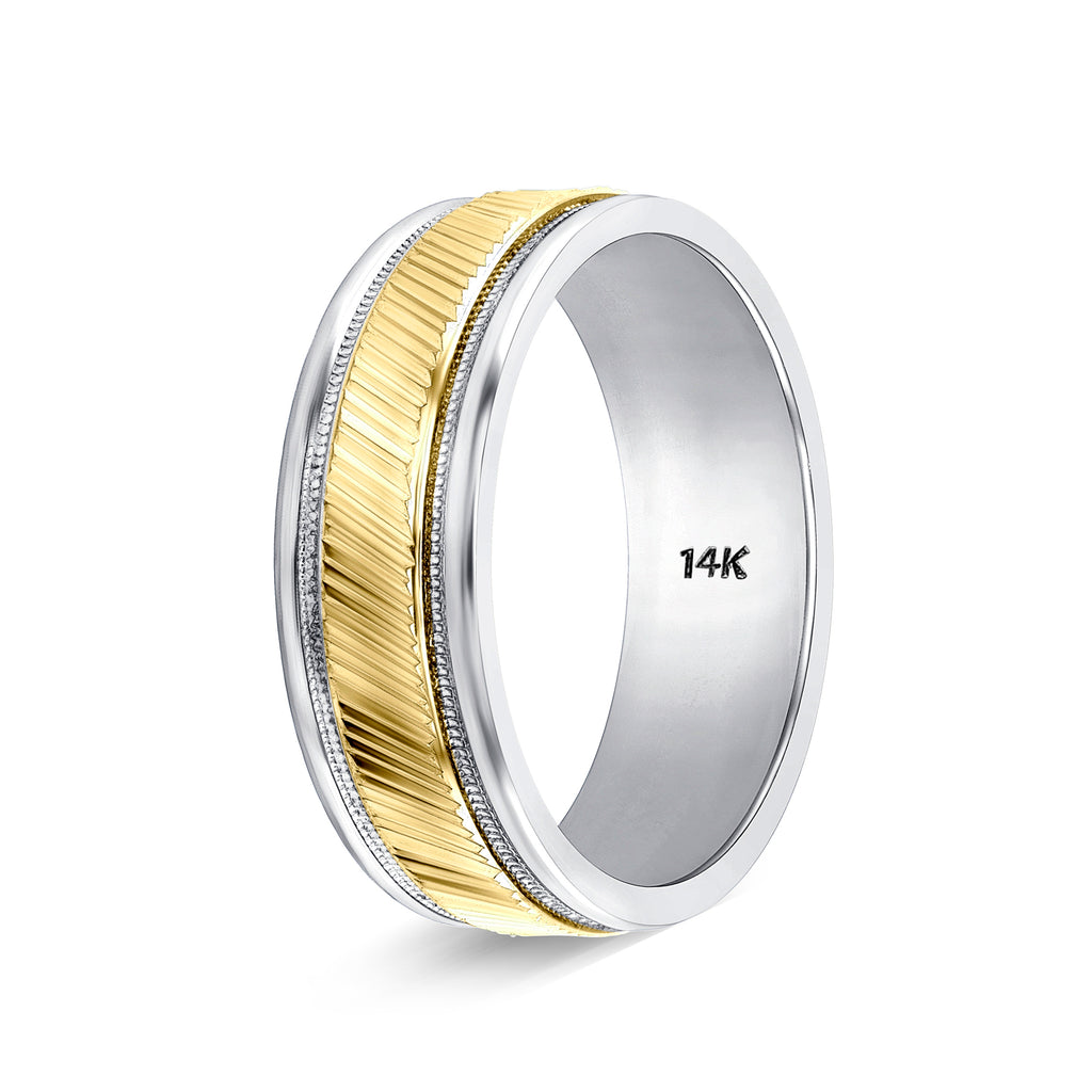 Two Tone Gold Wedding Rings Diamond Cut Design
